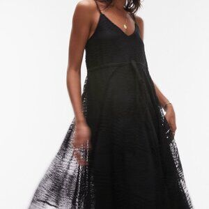 Topshop Lace Handkerchief Hem Midi Dress, Black, Size 6 (fits like 2-4)
